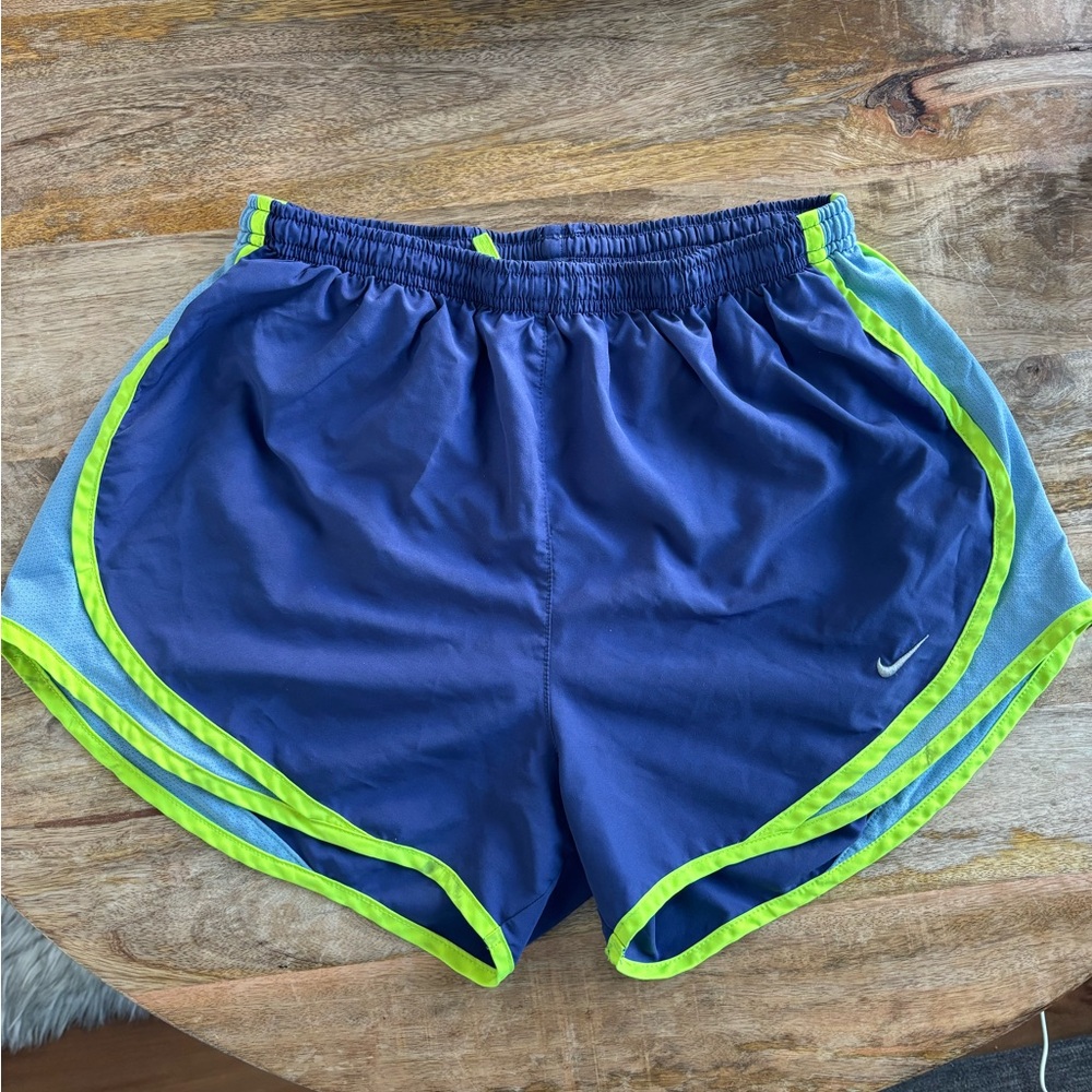 Nike Women's Purple and Neon Green Athletic Shorts